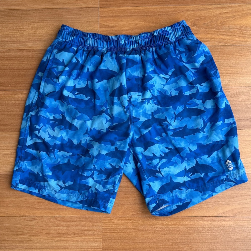 Free Country boys camo shark fully lined Blue and Gray Swim Shorts